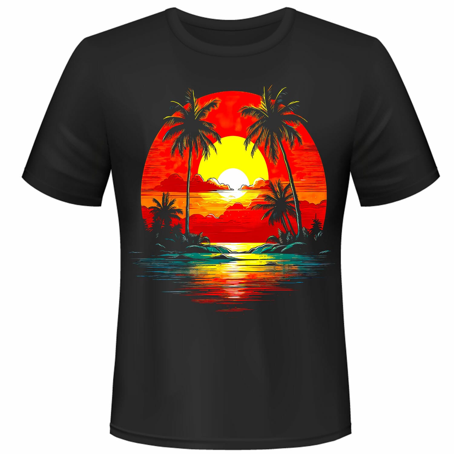 Sunset On A Beach T-Shirt Design.