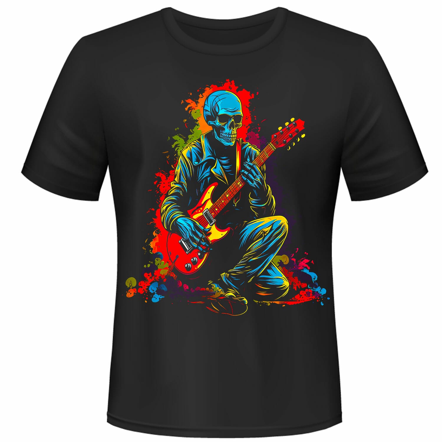 Skeleton Playing A Guitar T-Shirt Design.