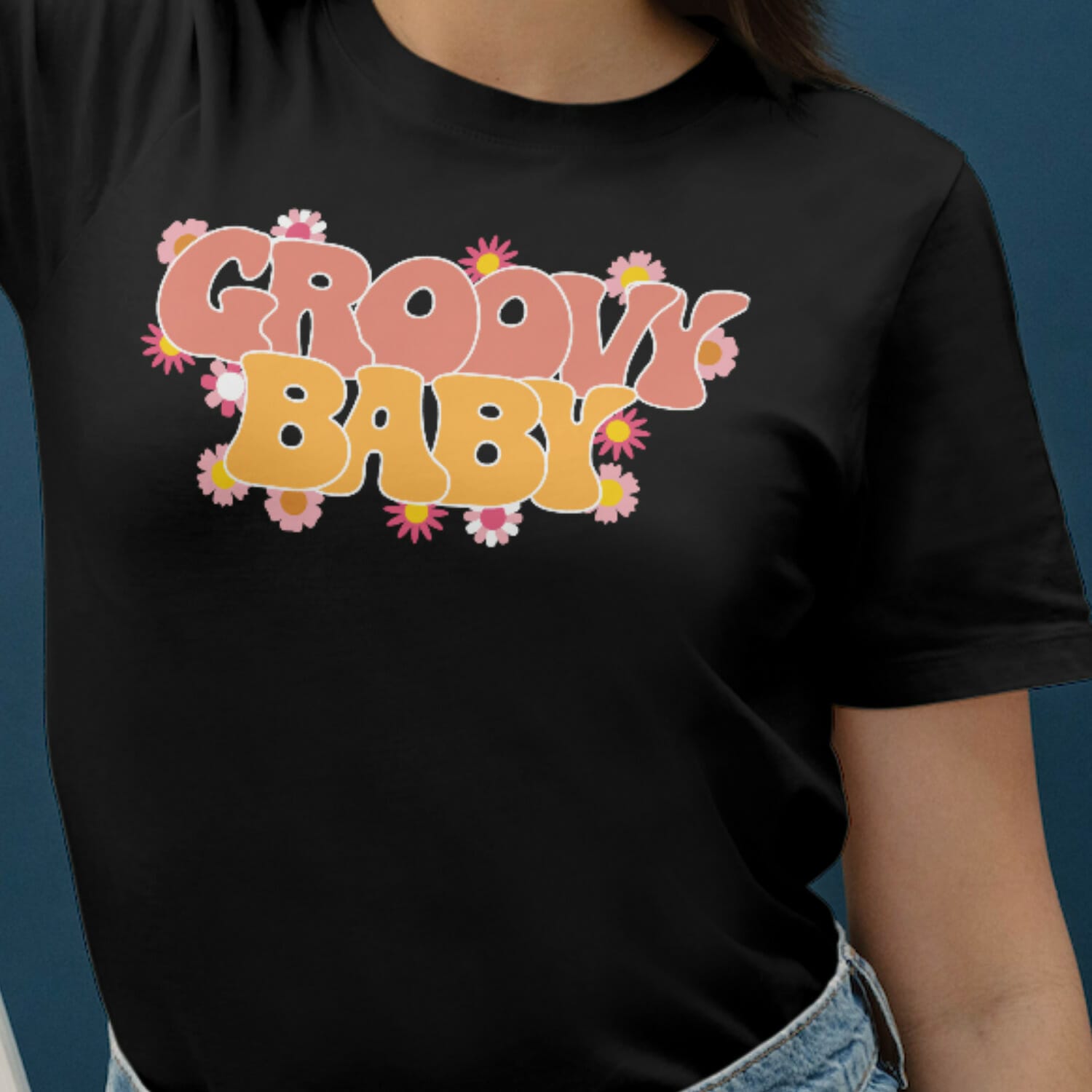 Groovy baby with flowers T shirt design